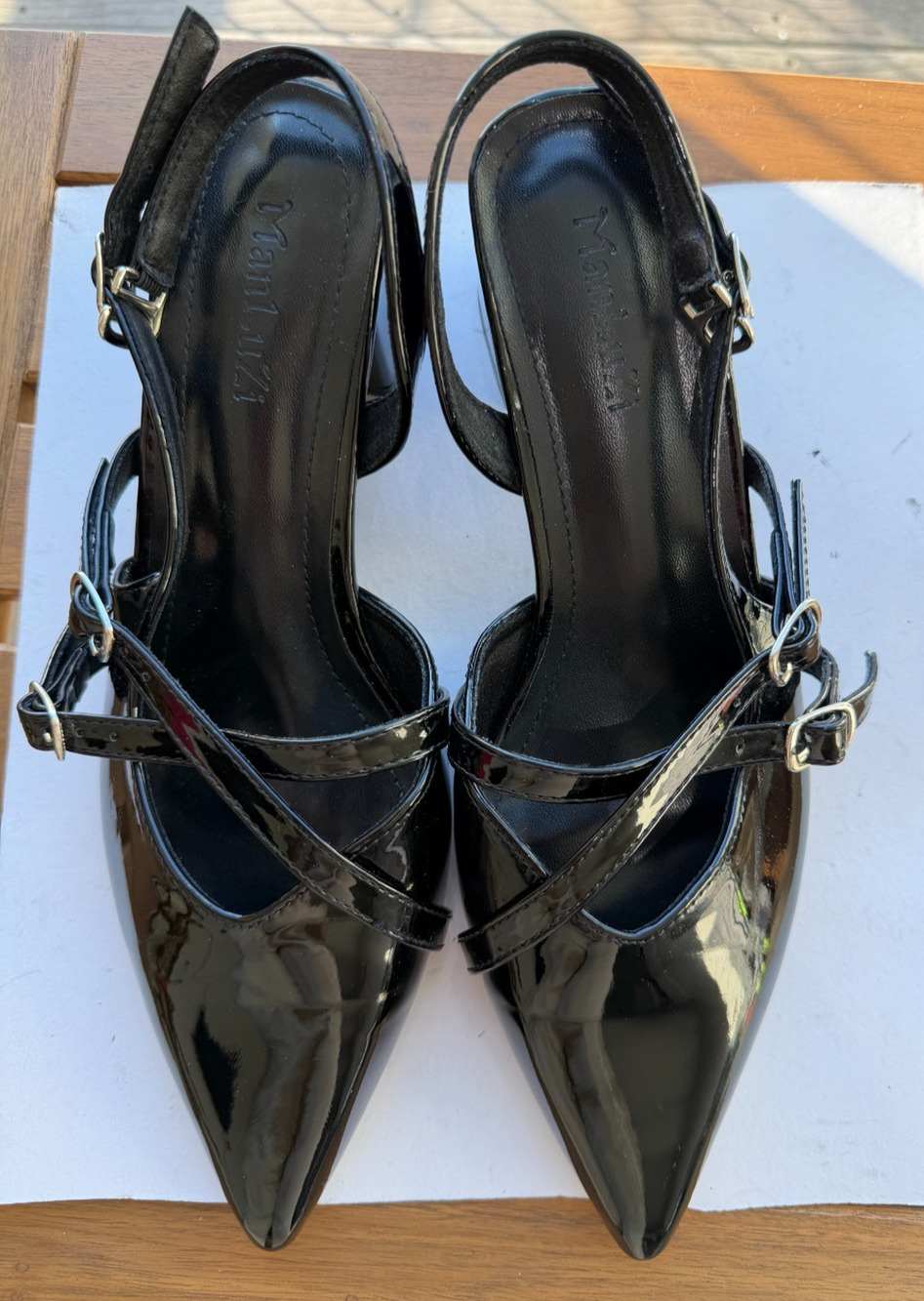 Manluzi Pointed Toe Criss cross Strap block Heel 2" Women's Sandals Sz-39